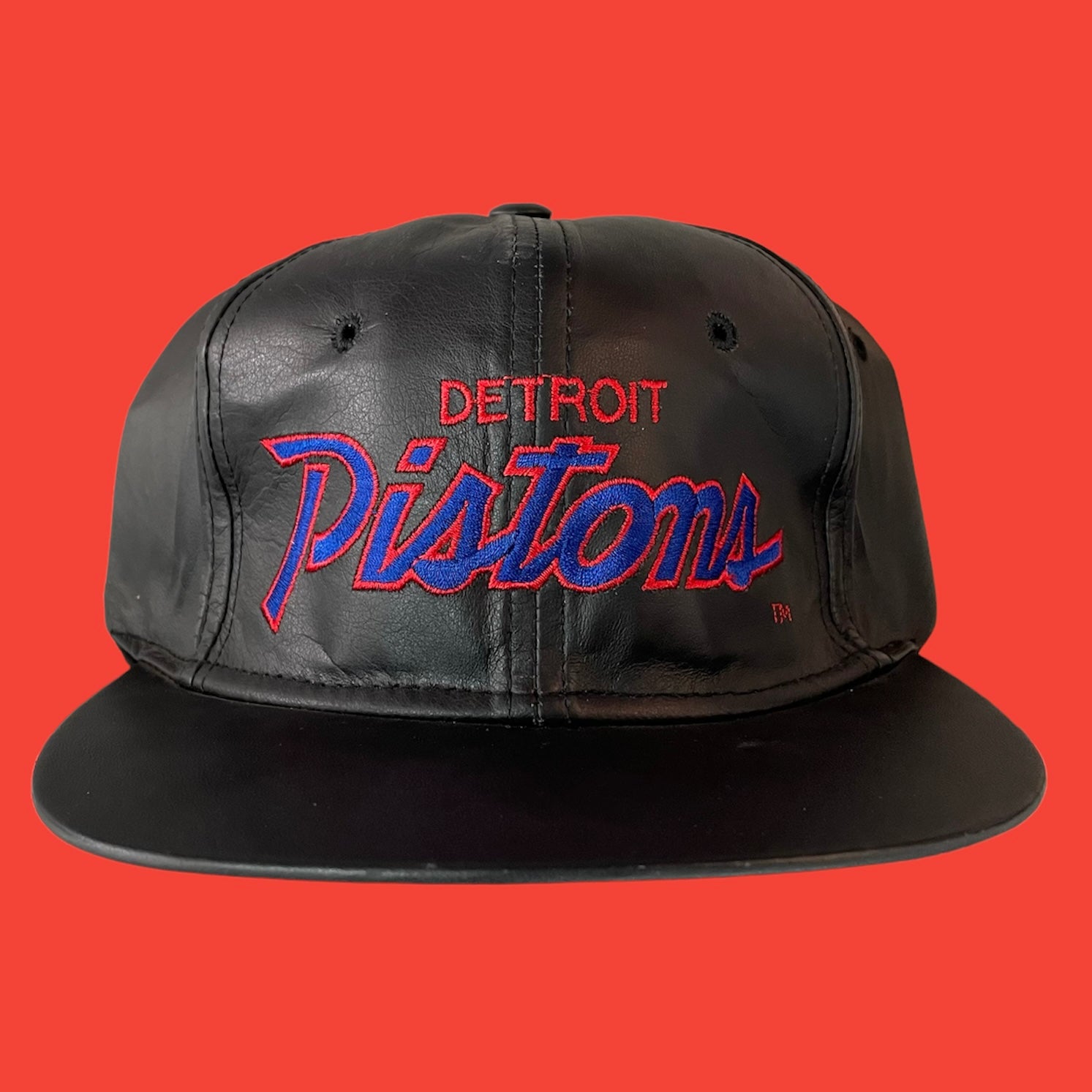 Detroit Pistons Script Leather Strapback